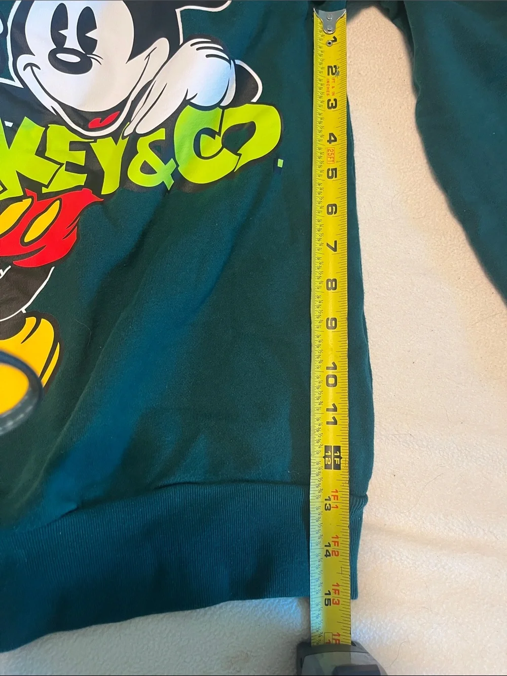Disney Teal Mickey Mouse Graphic Sweatshirt with Yellow and Red Accents